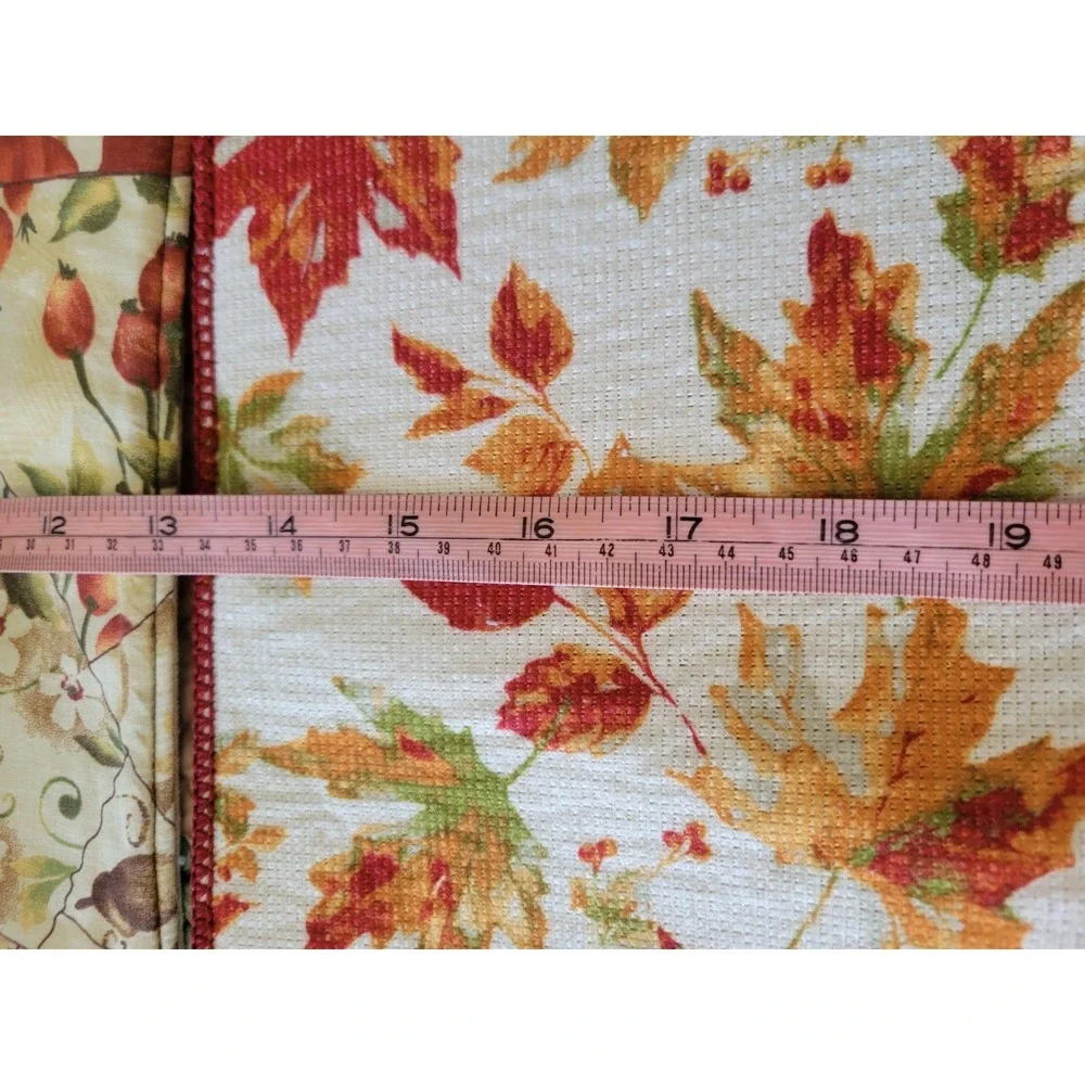 Fall Harvest Pumpkin Placemats Set of 8 pc Reversible Leaf Red Orange Cream